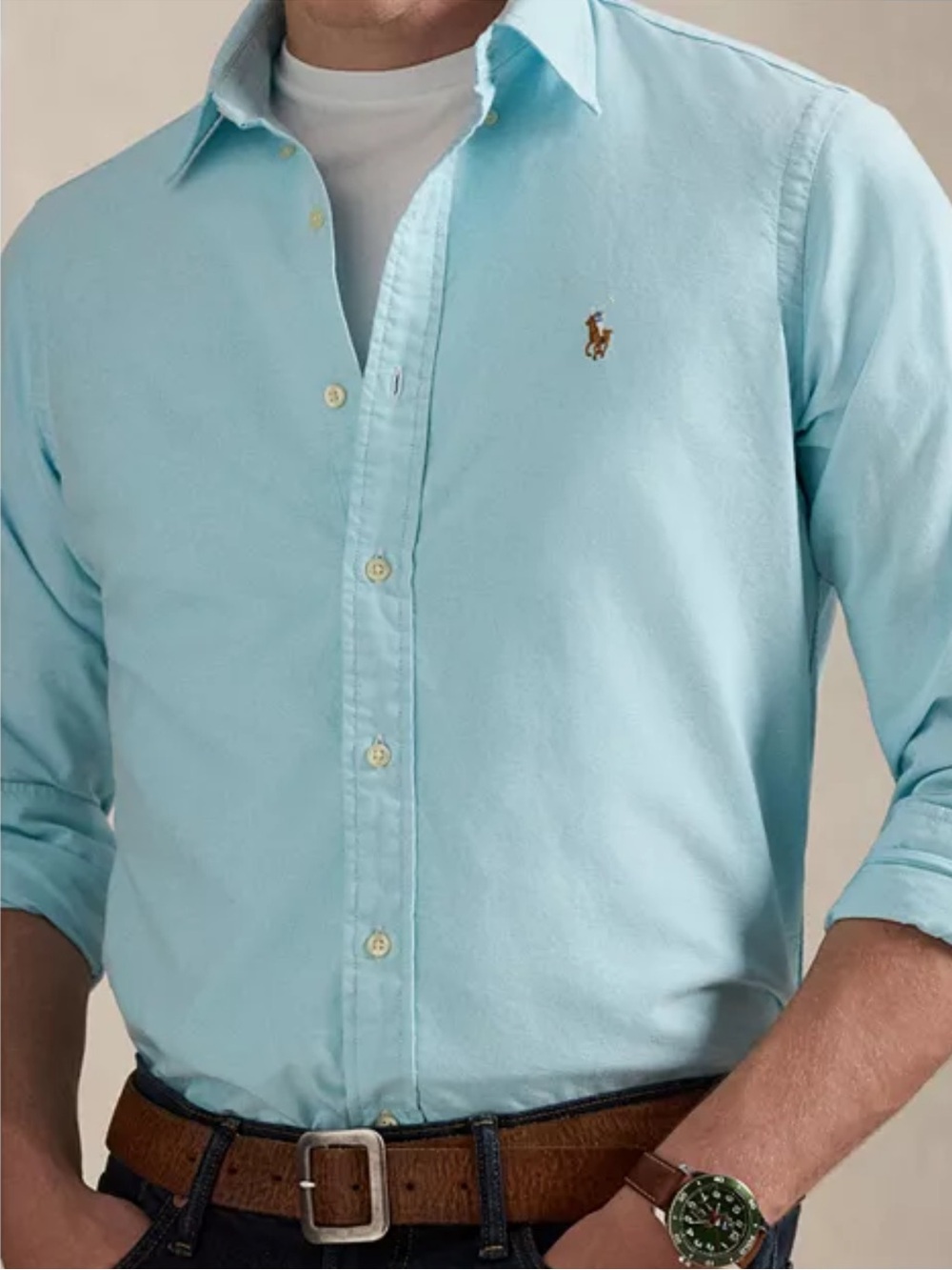 Ralph Lauren Men's Classic-Fit Plaid Brushed Oxford Shirt L Aegean Blue NWT